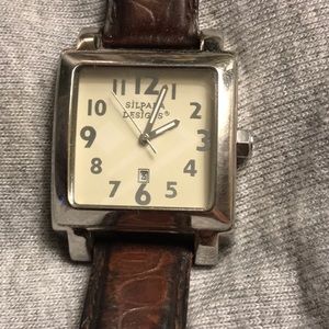 Silpada watch w stainless steel and leather band